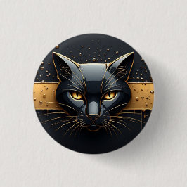 Zwarte Kat Kop Met Gouden Druppel Design 🐈 Ronde Button 3,2 Cm