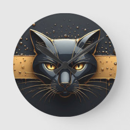 Zwarte Kat Kop Met Gouden Druppel Design 🐈 Ronde Klok