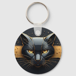 Zwarte Kat Kop Met Gouden Druppel Design 🐈 Sleutelhanger