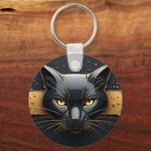 Zwarte Kat Kop Met Gouden Druppel Design 🐈 Sleutelhanger (Achterkant)
