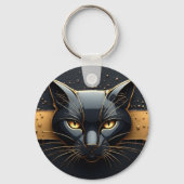 Zwarte Kat Kop Met Gouden Druppel Design 🐈 Sleutelhanger (Achterkant)