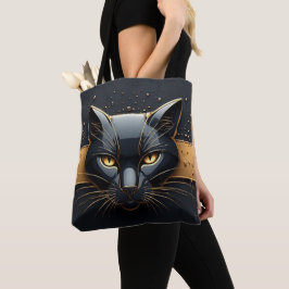 Zwarte Kat Kop Met Gouden Druppel Design 🐈 Tote Bag