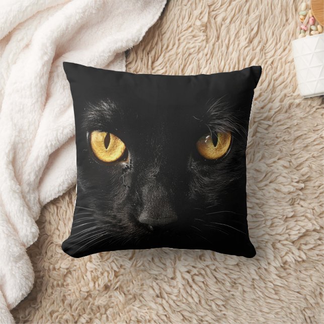 Zwarte Kat Kop Met Gouden Ogen Kussen (Deken)