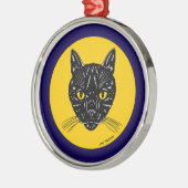 Zwarte Kat Kop Metalen Ornament (Links)