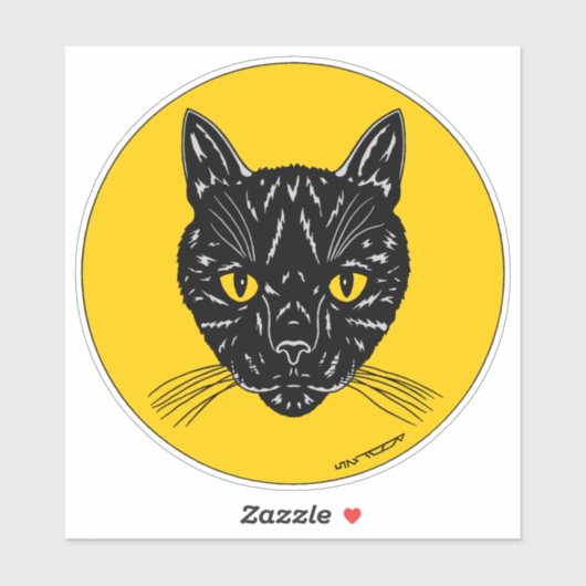 Zwarte Kat Kop Sticker (Vel)