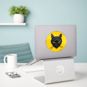 Zwarte Kat Kop Sticker (Laptop op bureau)