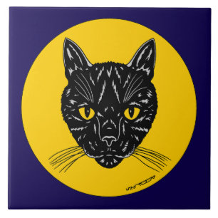 Zwarte Kat Kop Tegeltje