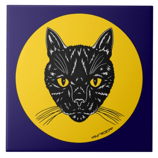 Zwarte Kat Kop Tegeltje (Voorkant)