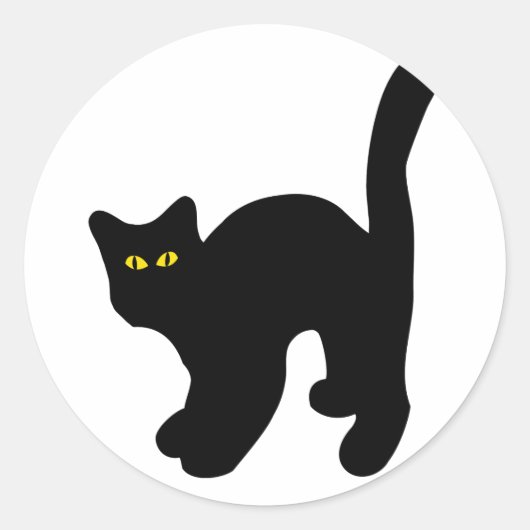 Zwarte kat kromde terug ronde sticker (Voorkant)
