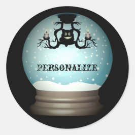 Zwarte kat kroonluchter herfst sneeuw wereldbol ronde sticker