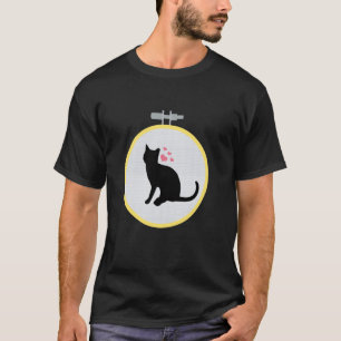 Zwarte Kat Kruissteekpatroon Hartjes Valentijn T-shirt