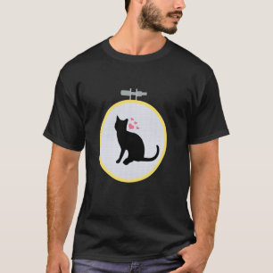 Zwarte Kat Kruissteekpatroon Hartjes Valentijn T-shirt