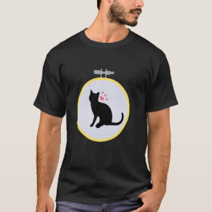 Zwarte Kat Kruissteekpatroon Hartjes Valentijn T-shirt