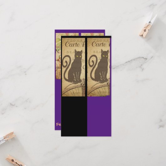  zwarte kat, kunst, Bladwijzer kaart (Voorkant / Achterkant in situ)