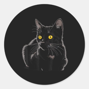 Zwarte Kat Kunst Grafisch Met Gele Ogen Cool Vinta Ronde Sticker