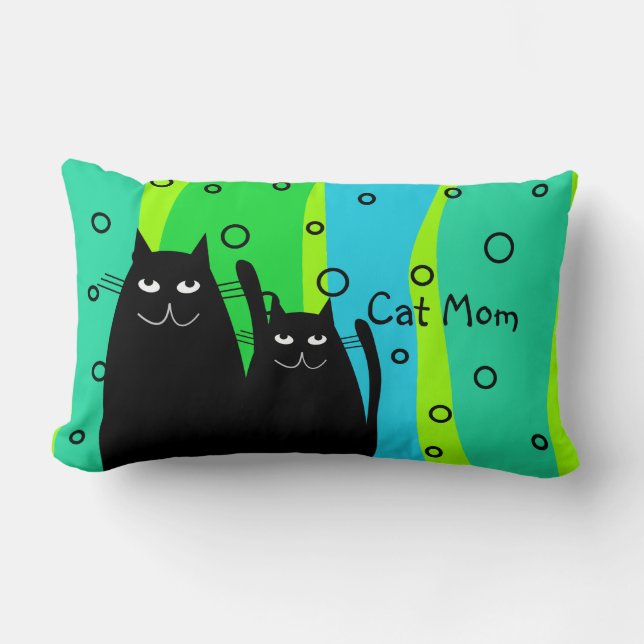 Zwarte Kat Kunst Kussen "Kat Moeder" (Voorkant)