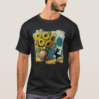 Zwarte Kat Kunst Zonnebloemen voor Kat Moeder Kat T-shirt