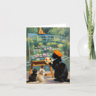 Zwarte Kat Kunstenaar Schilderen Monet Water Lelie Bedankkaart
