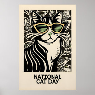 Zwarte Kat Kunstprint Retro Whimsical Cat met Poster