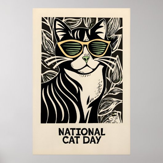 Zwarte Kat Kunstprint Retro Whimsical Cat met Poster (Voorkant)