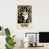Zwarte Kat Kunstprint Retro Whimsical Cat met Poster (Thuiskantoor)