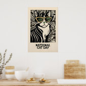 Zwarte Kat Kunstprint Retro Whimsical Cat met Poster (Keuken)
