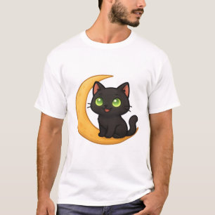 Zwarte Kat Lachend met Lichtgevende Groene Ogen zi T-shirt