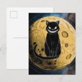 Zwarte kat lacht op de maan briefkaart (Voorkant / Achterkant)