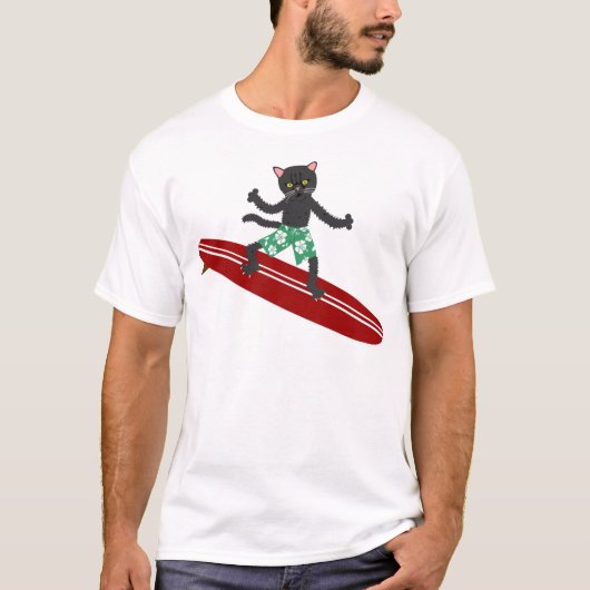 Zwarte kat langplantair t-shirt (Voorkant)