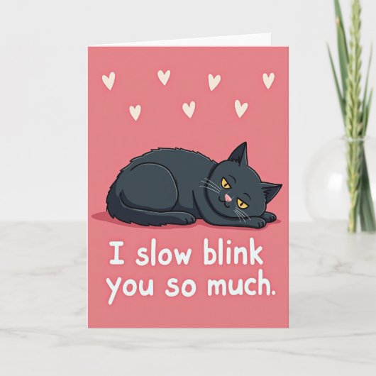 Zwarte Kat Langzaam Knipperen Liefde Kaart (Voorkant)