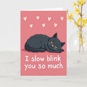 Zwarte Kat Langzaam Knipperen Liefde Kaart (Gele Bloem)