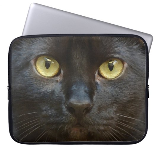 Zwarte kat laptop sleeve (Voorkant)