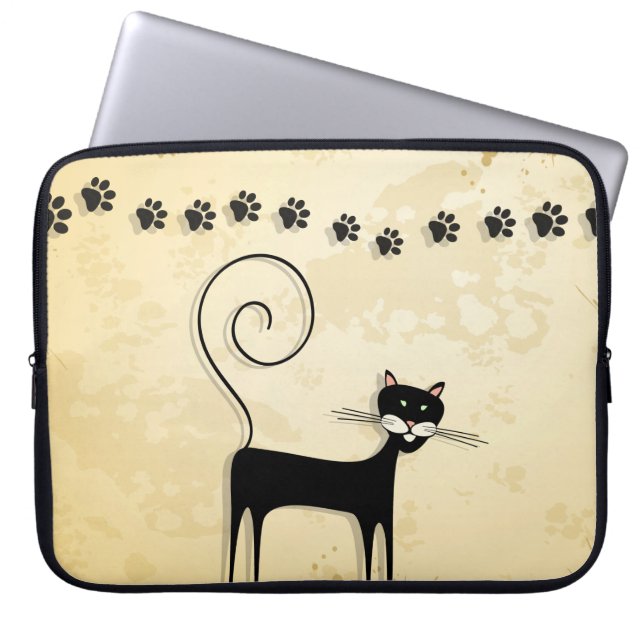 Zwarte kat laptop sleeve (Voorkant)