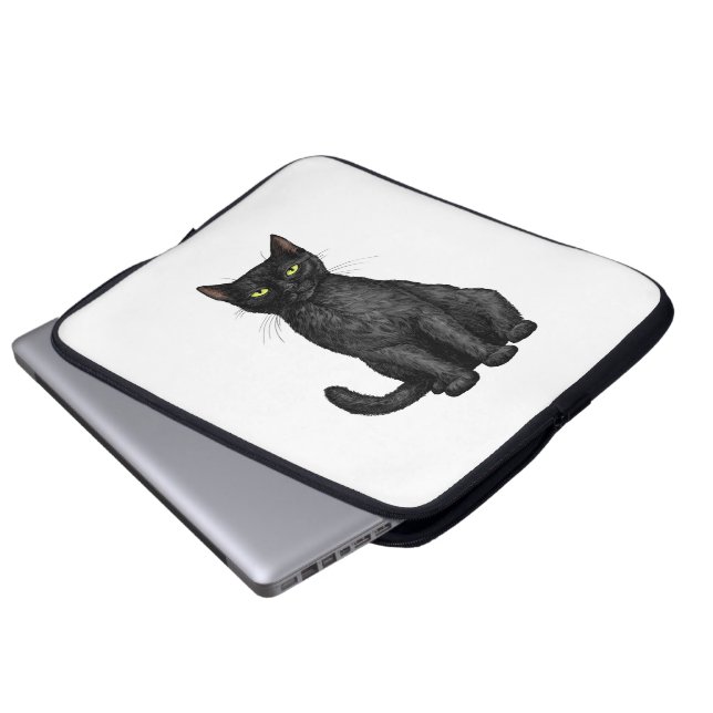 Zwarte kat laptop sleeve (Voorkant onderkant)