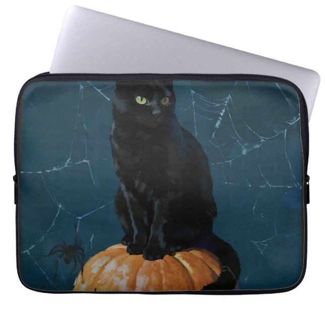 Zwarte Kat Laptop Sleeve (Voorkant)