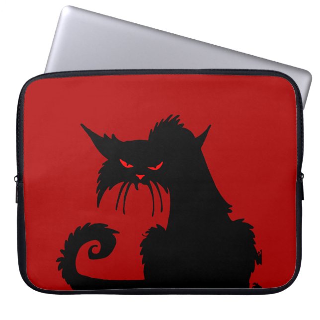 Zwarte kat-laptophoes laptop sleeve (Voorkant)