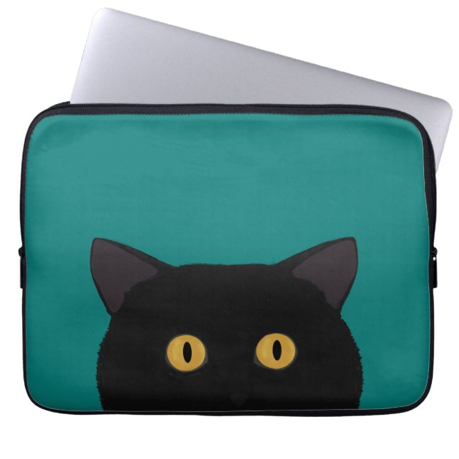 Zwarte kat-laptophoes laptop sleeve (Voorkant)