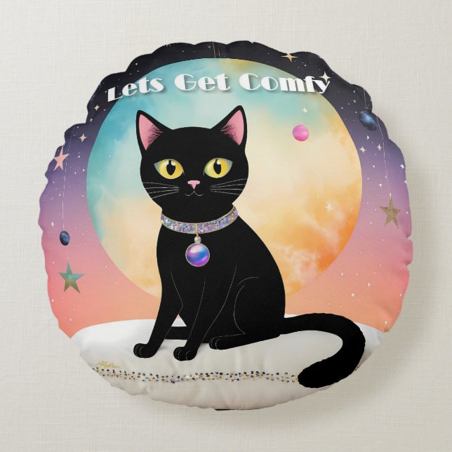 Zwarte Kat - Laten we ons settelen Rond Kussen (Voorkant)