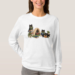 Zwarte Kat Leeshirt, Boekliefhebber Kat Tee, Cozy  T-shirt