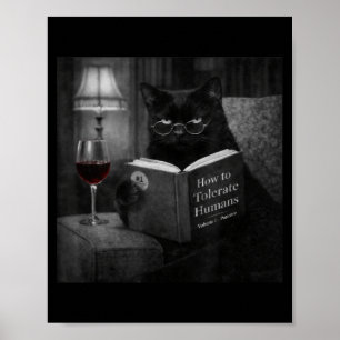 Zwarte Kat Leest Boek Grappige Retro Kat Foto Humo Poster