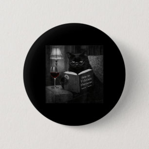Zwarte Kat Leest Boek Grappige Retro Kat Foto Humo Ronde Button 5,7 Cm
