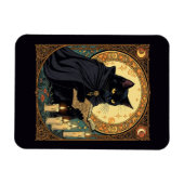 Zwarte kat leest boek op Halloween Magneet (Horizontaal)