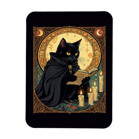 Zwarte kat leest boek op Halloween Magneet (Verticaal)