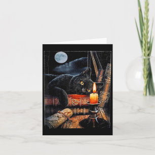 Zwarte Kat Leest Boeken Hekserij Ritueel Kaart
