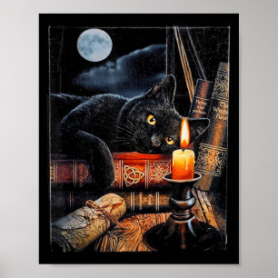 Zwarte Kat Leest Boeken Hekserij Ritueel Poster
