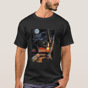 Zwarte Kat Leest Boeken Hekserij Ritueel T-shirt