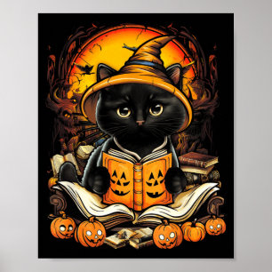 Zwarte Kat Leest Boeken Pompoen Herfst Leraars Poster