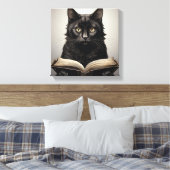 Zwarte kat leest een Antiek boek Canvas Afdruk (Insitu (Slaapkamer))