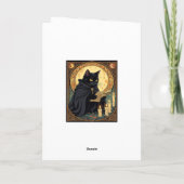 Zwarte kat leest een boek op Halloween Feestdagen Kaart (Achterkant)