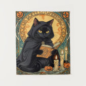 Zwarte Kat Leest Het Jack o'lantern Journaal Wandkleed (Voorkant)